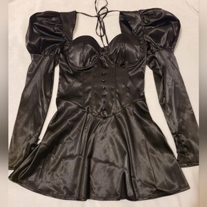 Dolls Kill Unholy Black Satin Long Sleeve Dress